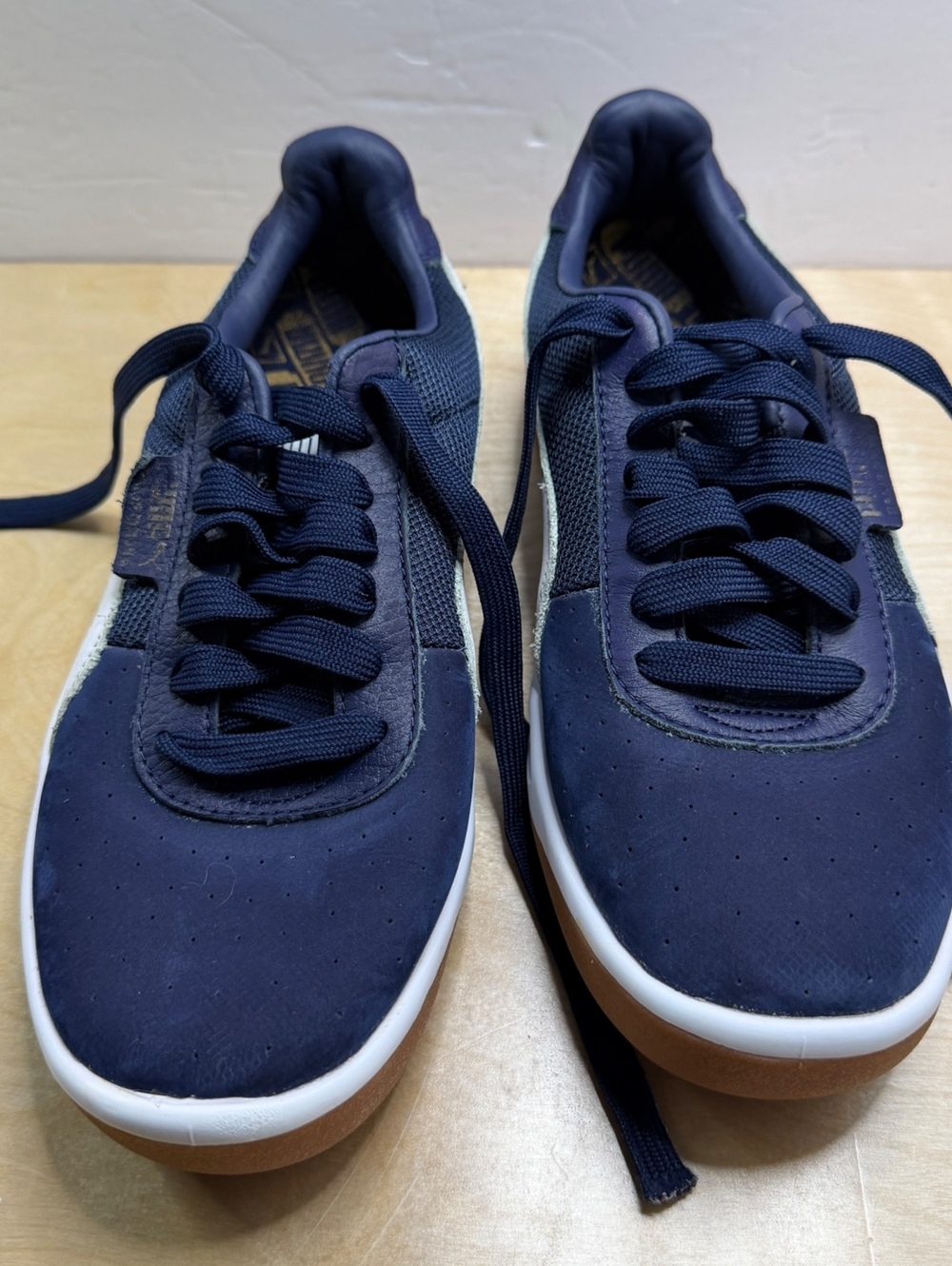 Puma Navy Blue and White Casual Sneakers with Gum Sole, Size US 10